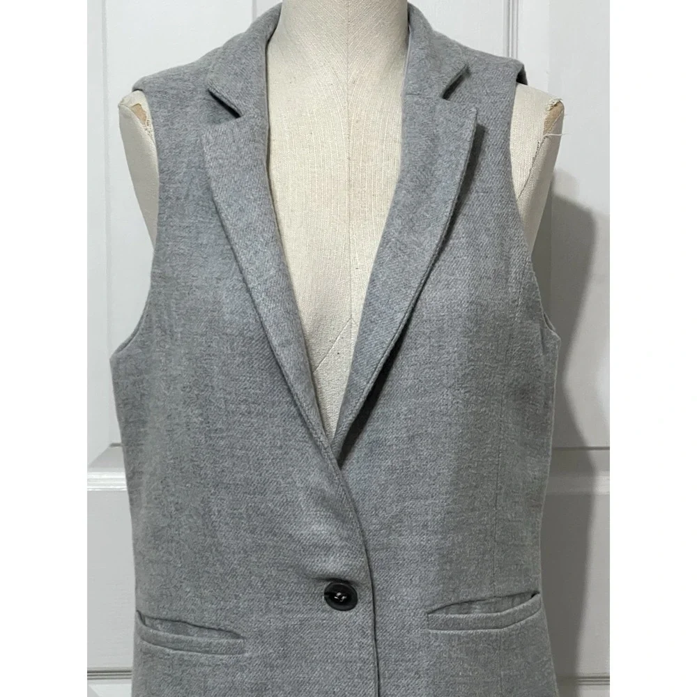 White House Black Market Long‎ Light Gray Tweed Vest  1 Button Women's Size 10
